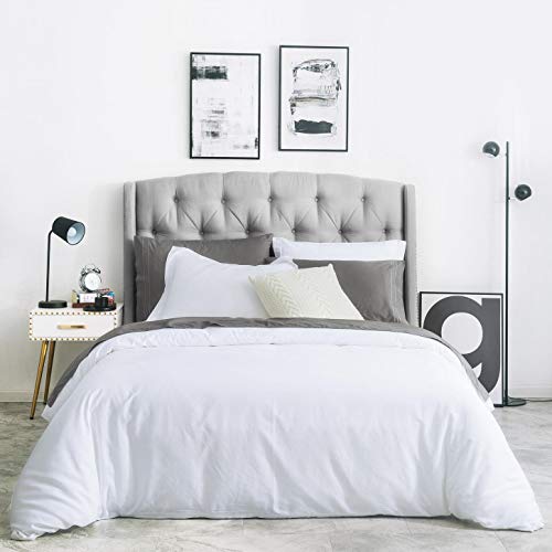 Book Cover SUSYBAO 2 Pieces Duvet Cover Set 100% Cotton Twin/Single Size Solid White Bedding Set with Zipper Ties 1 Duvet Cover 1 Pillow Sham Hotel Quality Ultra Soft Luxurious Breathable Comfortable