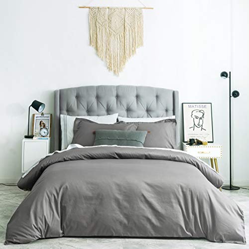 Book Cover SUSYBAO 3 Pieces Duvet Cover Set 100% Natural Cotton King Size 1 Duvet Cover 2 Pillow Shams Stone Grey Luxury Quality Super Soft Breathable Hypoallergenic Durable Solid Bedding with Zipper Ties