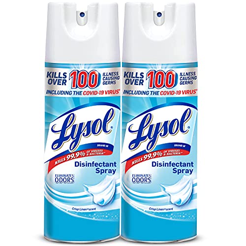 Book Cover Lysol Disinfectant Spray, Sanitizing and Antibacterial Spray, For Disinfecting and Deodorizing, Crisp Linen, 2 Count, 12.5 fl oz each