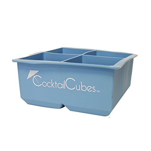 Cocktail Cube Silicone Extra Large Ice Cube Trays - 2.5 inches - Whiskey Drinks - Frozen Food Portions - Soap Making Molds (Blue 1 Tray)