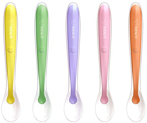 BabieB Baby Spoons with Silicone Soft-Tip - 5 Count, Modern, Gum-Friendly, Safe for Solid Feeding, BPA Free