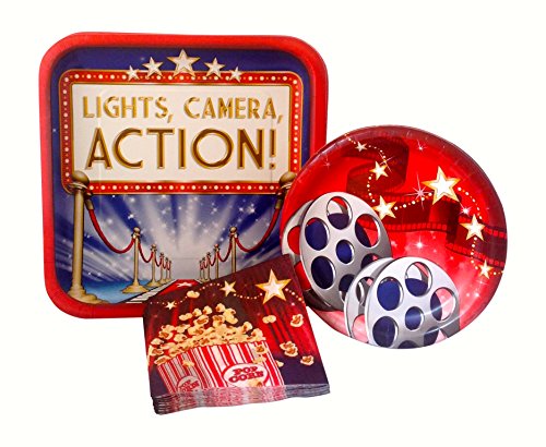 Hollywood Movie Party Supplies Themed Paper Plates and Napkins Serves 8 Guests
