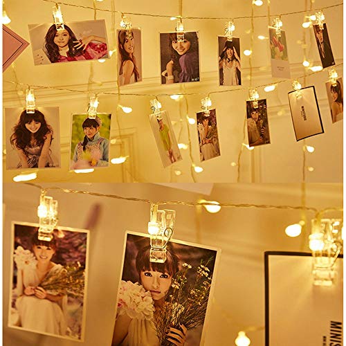 LED String Lights with Photo Clips Battery Operated Indoor Outdoor Decorative Fairy Lights for Bedroom, Patio, Dorm Room,Birthday, Wedding, Party, with 20 LEDs (2 Pack,10 LEDs Each)