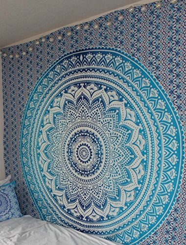 Book Cover Jaipur Handloom Blue Ombre Tapestry Hippie Mandala Bohemian Psychedelic Tapestry Wall hangings Wall Art Ethnic Dorm Decor Indian Bedspread Magical Thinking Tapestry Beach Blanket Picnic