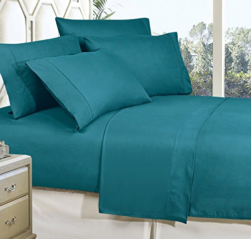 Book Cover CELINE LINEN Best, Softest, Coziest Bed Sheets Ever! 1800 Thread Count Egyptian Quality Wrinkle-Resistant 4-Piece Sheet Set with Deep Pockets 100% Hypoallergenic, Queen Turqouise