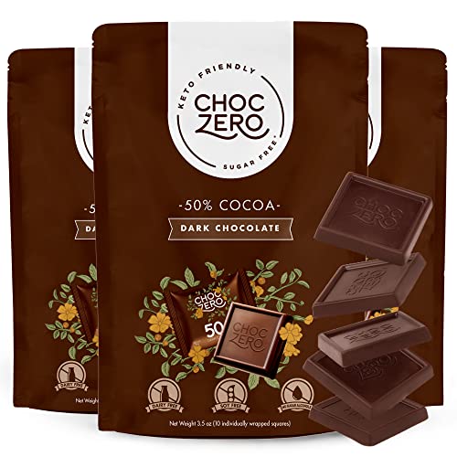 Book Cover ChocZero Semisweet Vegan Dark Chocolate - 50% Cacao - Keto Friendly (3 bags, 30 pieces)