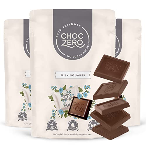 Book Cover Choc Zero Milk Chocolate Keto Squares - No Added Sugar, Low Carb, Gluten Free (3 bags, 30 snacking pieces)
