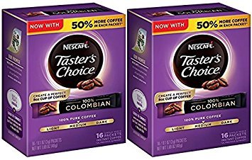Nescafe Taster's Choice Instant Coffee Columbian, 16-Count Sticks (2 Pack)