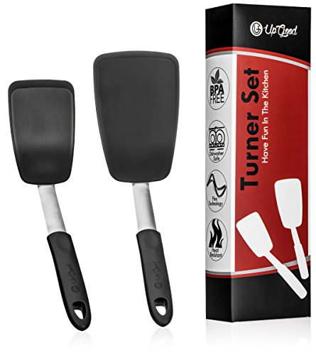 UpGood Silicone Turner Set - 2 Pack of Large and Small Kitchen Spatulas - High Heat Resistant Nonstick Utensils with Tapered Edges - Flexible Stainless Steel, BPA Free Professional Grade Cookware