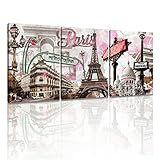 DongLin Art-New York Painting Pink Paris Eiffel Tower Paintings Wall Art Decor Oil Paintings for Living Room Decor Framed and Stretched (30 x 40 x 3pcs, Pink Paris Eiffel Tower)