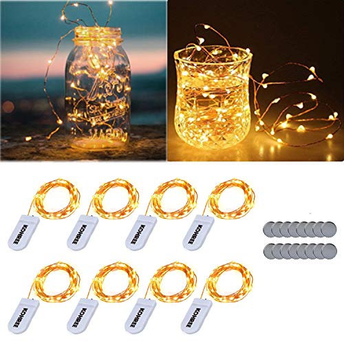 Kohree 12 Pack Fairy Lights Battery Operated, 5ft 30 LED Twinkle Mason Jar Lights Waterproof Mini String Copper Wire Firefly Starry Lights for Christmas Party Crafts Decoration,Warm White