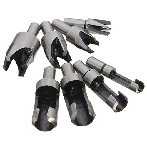 QST-CAIDU 8pcs Wood Plug Cutter Cutting Tool Drill Bit Set Straight and Tapered Taper 5/8" 1/2" 3/8" 1/4" Woodworking Cork Drill Bit Knife