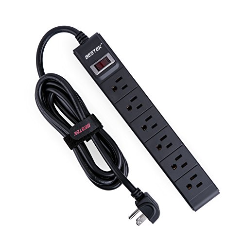 BESTEK 6-Outlet Surge Protector Commercial Power Strip with 6-Foot Long Power Cord and Right-Angled Power Plug, 200 Joule