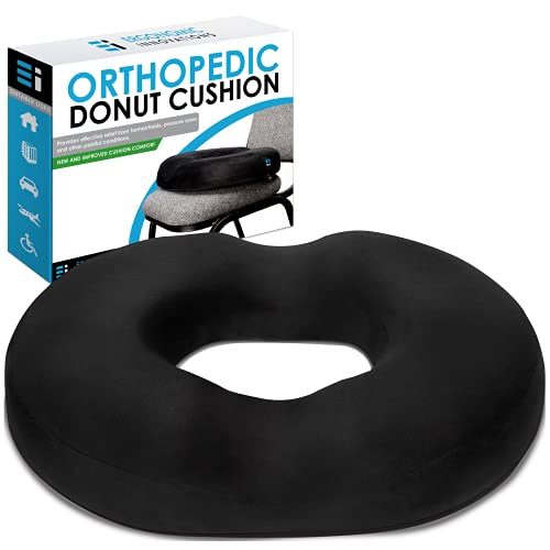 Book Cover Donut Pillow Tailbone Hemorrhoid Cushion: Donut Seat Cushion Pain Relief for Hemorrhoids, Sores, Prostate, Coccyx, Sciatica, Post Natal, Pregnancy, Ischial Bursitis Tuberosity by Ergonomic Innovations