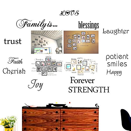 Family Wall Decals~Set of 12 Family Words Quote Art Stickers Wall Decal (No Photos and Frames Included)
