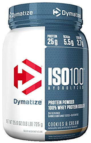Dymatize ISO 100 Whey Protein Powder with 25g of Hydrolyzed 100% Whey Isolate, Gluten Free, Fast Digesting, Cookies and Cream, 1.6 Pound