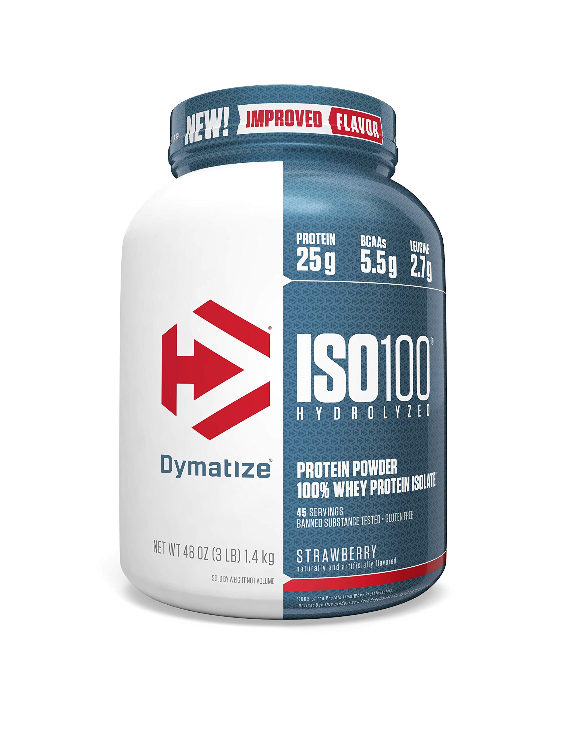 Dymatize ISO100 Hydrolyzed Protein Powder, 100% Whey Isolate Protein, 25g of Protein, 5.5g BCAAs, Gluten Free, Fast Absorbing, Easy Digesting, Strawberry, 3 Pound