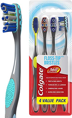 Colgate 360Â° Total Advanced Floss-Tip Bristles Toothbrushes for a Deep Clean, Soft - 4 Count