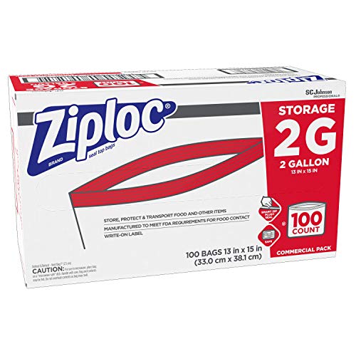 SC Johnson Professional ZIPLOC Storage Bags, For Food Organization and Storage, Double Zipper, 2 Gallon, 100 Count
