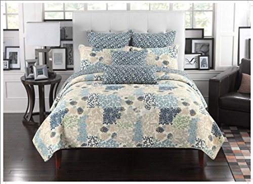 Book Cover Mk Collection 3pc Bedspread Coverlet Floral Modern Blue Beige California King New #15-11
