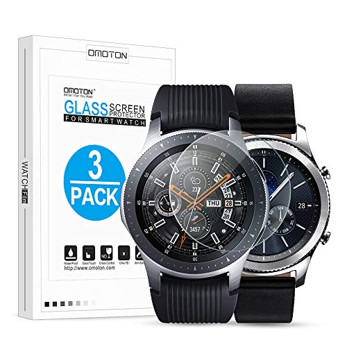 Book Cover OMOTON Tempered Glass Screen Protector Compatible Samsung Gear S3 / Galaxy Watch 46mm [3 Pack]