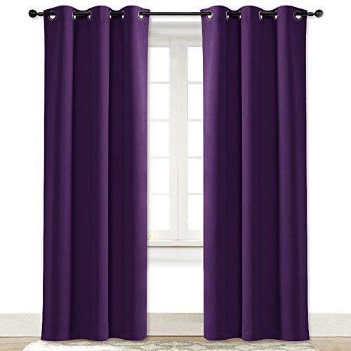 Book Cover NICETOWN Energy Saving Blackout Darkening Drape, Triple Weave Home Decoration Thermal Insulated Solid Ring Top Blackout Curtain/Drape for Bedroom(1 Panel, 42 x 84 inch, Royal Purple)