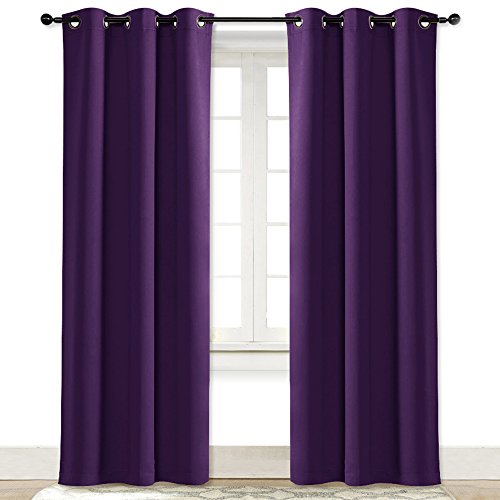 NICETOWN Energy Saving Blackout Darkening Drape, Triple Weave Home Decoration Thermal Insulated Solid Ring Top Blackout Curtain/Drape for Bedroom(1 Panel, 42 x 84 inch, Royal Purple)
