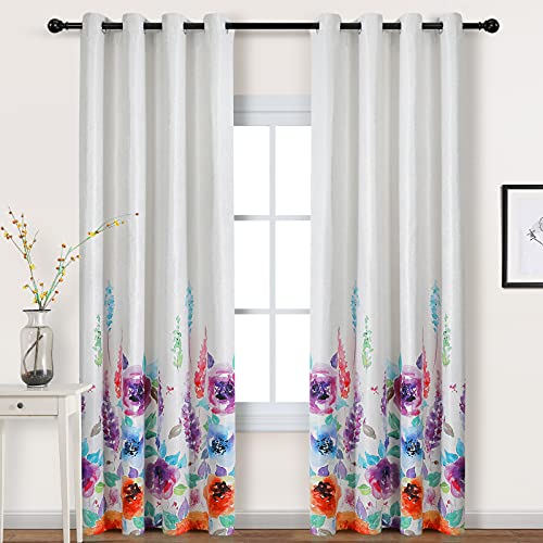 Book Cover MYSKY HOME Premium Floral Curtains for Bedroom, Natural Linen Textured Room Darkening Curtains with Flower Print Design, Set of 1 Curtain Panel (52 x 95 Inch, Purple)
