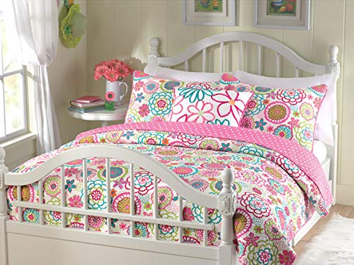 Book Cover Cozy Line Home Fashions Mariah Pink Polka Dot Colorful Reversible Quilt Bedding Set, Coverlet, Bedspreads (Twin - 2 Piece: 1 Quilt + 1 Standard Sham)