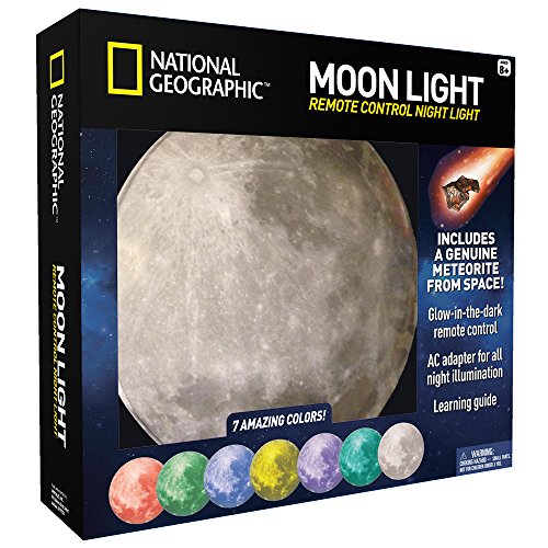 NATIONAL GEOGRAPHIC Moon Night Light for Children with AC adapter and Sleep Timer â€“ Realistic 3D Moon Face Glows with 7 Awesome Color Settings! Comes with a 1-year Manufacturer's Warranty