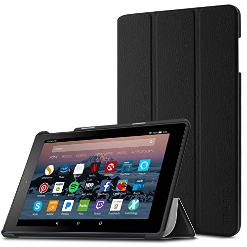 Infiland Fire HD 8 Case, Slim Tri-fold Stand Cover Compatible with Fire HD 8 (8th Gen, 2018 Release)/ Fire HD 8 (7th Gen, 2017 Release)/ Fire HD 8 (6th Gen, 2016 Release) 8" Tablet, Black