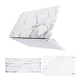 MOSISO Compatible with MacBook Air 11 inch Case (Models: A1370 & A1465), Plastic Pattern Hard Shell Case & Keyboard Cover Skin & Screen Protector, White Marble