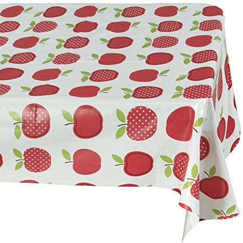 Ottomanson Vinyl Tablecloth Cute Apple Design Indoor & Outdoor Non-Woven Backing Tablecloth, 55" X 70", Multicolor
