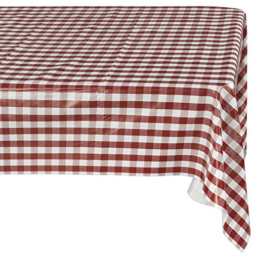 Ottomanson Vinyl Tablecloth Checkered Design Indoor & Outdoor Non-Woven Backing Tablecloth, 55" X 70", Red