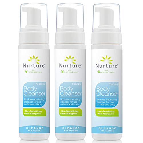 Book Cover No Rinse Body Wash by Nurture | Full Body Cleansing Foam That Also Moisturizes, and Protects Skin - Non Allergenic - Non sensitizing - Rinse Free Wipe Away Cleanser - 3 Bottles