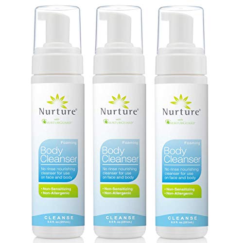 No Rinse Body Wash by Nurture | Full Body Cleansing Foam That Also Moisturizes, and Protects Skin - Non Allergenic - Non sensitizing - Rinse Free Wipe Away Cleanser - 3 Bottles