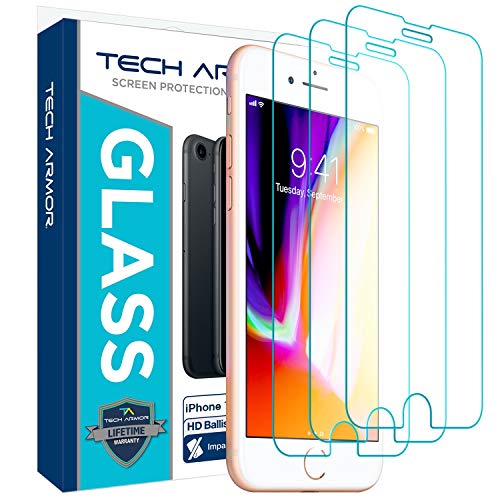 Tech Armor Ballistic Glass Screen Protector Designed for Apple iPhone 6, iPhone 7, and iPhone 8 Tempered Glass 3 Pack