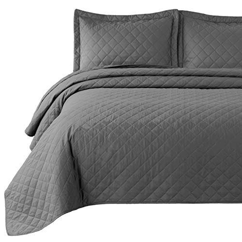Bedsure Quilt Set Solid Grey Full/Queen(86"x96") Diamond Pattern Lightweight Hypoallergenic Microfiber Dominique