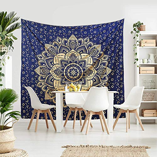 Book Cover New Launched Blue Gold Passion Ombre Mandala Tapestry By Madhu International, Boho Mandala Tapestry, Wall Hanging, Gypsy Tapestry,Multicolor,85 X 89 inches