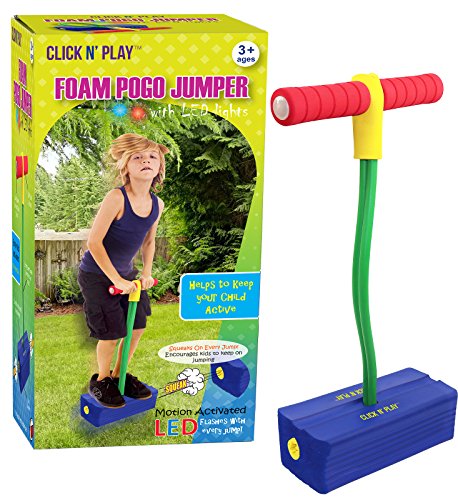 Click n' Play Foam Pogo Jumper - Makes Squeaky Sounds with Flashes LED Lights