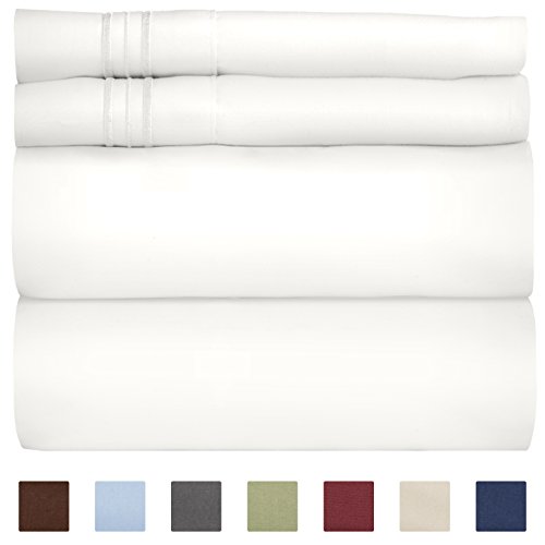 Book Cover California King Size Sheet Set - 4 Piece Set - Hotel Luxury Bed Sheets - Extra Soft - Deep Pockets - Breathable & Cooling - Wrinkle Free - Comfy - White Bed Sheets - Cali Kings Sheets 4 PC