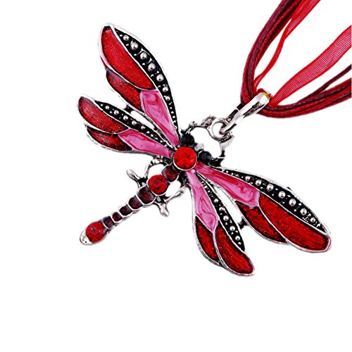 AKOAK Fashion Creative Bohemian Jewelry Ethnic Multi-layer Chain Colorful Enamel Dragonfly Pendant Necklaceï¼ˆRedï¼‰