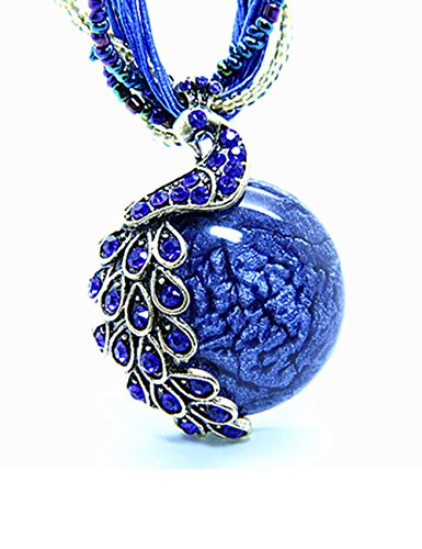 LIKEOY Vintage Bohemia Vivid Peacock Pendant Necklace with Opal Crystal