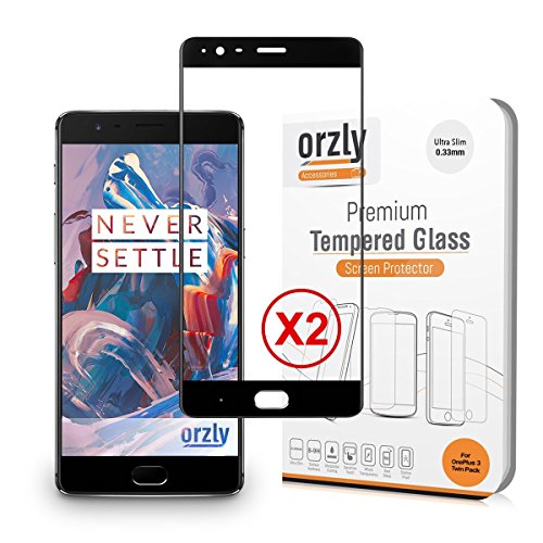 Book Cover OnePlus 3 / OnePlus 3T Screen Protectors, Twin Pack of Orzly 2.5D Pro-Fit V2 Tempered Glass Screen Protector for Original 2016 Model Oneplus Three & OnePlus 3T Version - Transparent with Black Rim