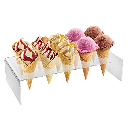 Clear Ice Cream Cone Holder Stand with 10 Holes, Acrylic Cones Display Stands Rack for Candy Hand Sushi Roll Sweets Wedding Baby Shower Birthday Parties Christmas Snack Tray Catered Events