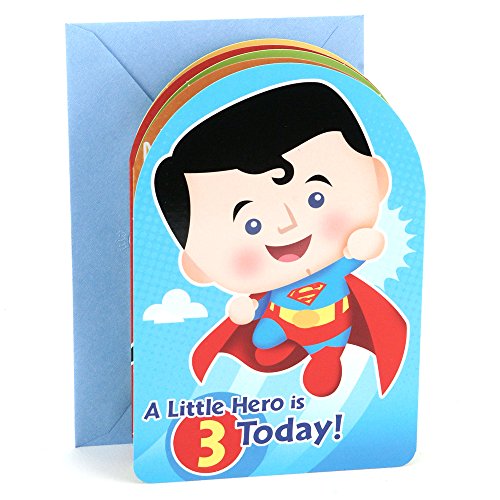 Hallmark 3rd Birthday Greeting Card for Boy (Superman, Batman, Iron Man, Green Lantern)