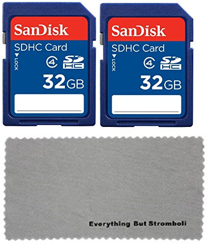 2 Pack SanDisk 32 GB Class 4 SDHC Flash Memory Card Retail works with TEC.BEAN 12MP 1080P HD Game & Trail Hunting Cameras - W/ Everything But Stromboli Microfiber Cloth
