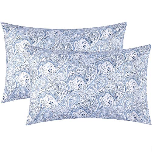 Mellanni Luxury Pillowcase Set - 1800 Bedding - Wrinkle, Fade, Stain Resistant (Set of 2 Standard / Queen Size 20"x30", Paisley Blue)