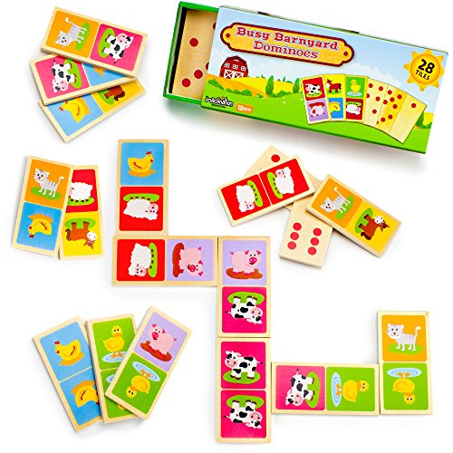 Busy Barnyard Wooden Dominoes - Reversible! Classic and Matching Games (28pcs.) by Imagination Generation