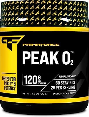 PrimaForce Peak O2 Workout Supplement, 120 grams - Proprietary Blend Improves Oxygen Uptake to Increase Power and Boost Performance, Non-GMO, Vegan, Gluten Free Blend
